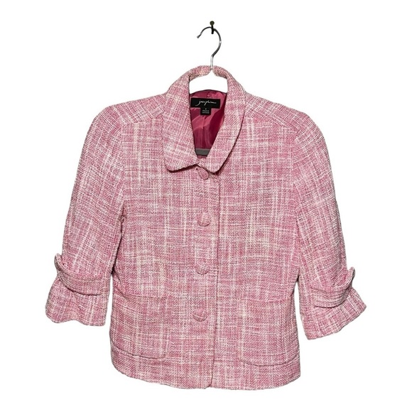 Josephine Cropped Tweed Blazer Women’s Size 6 Pink & White Button Front Jacket - Picture 3 of 10